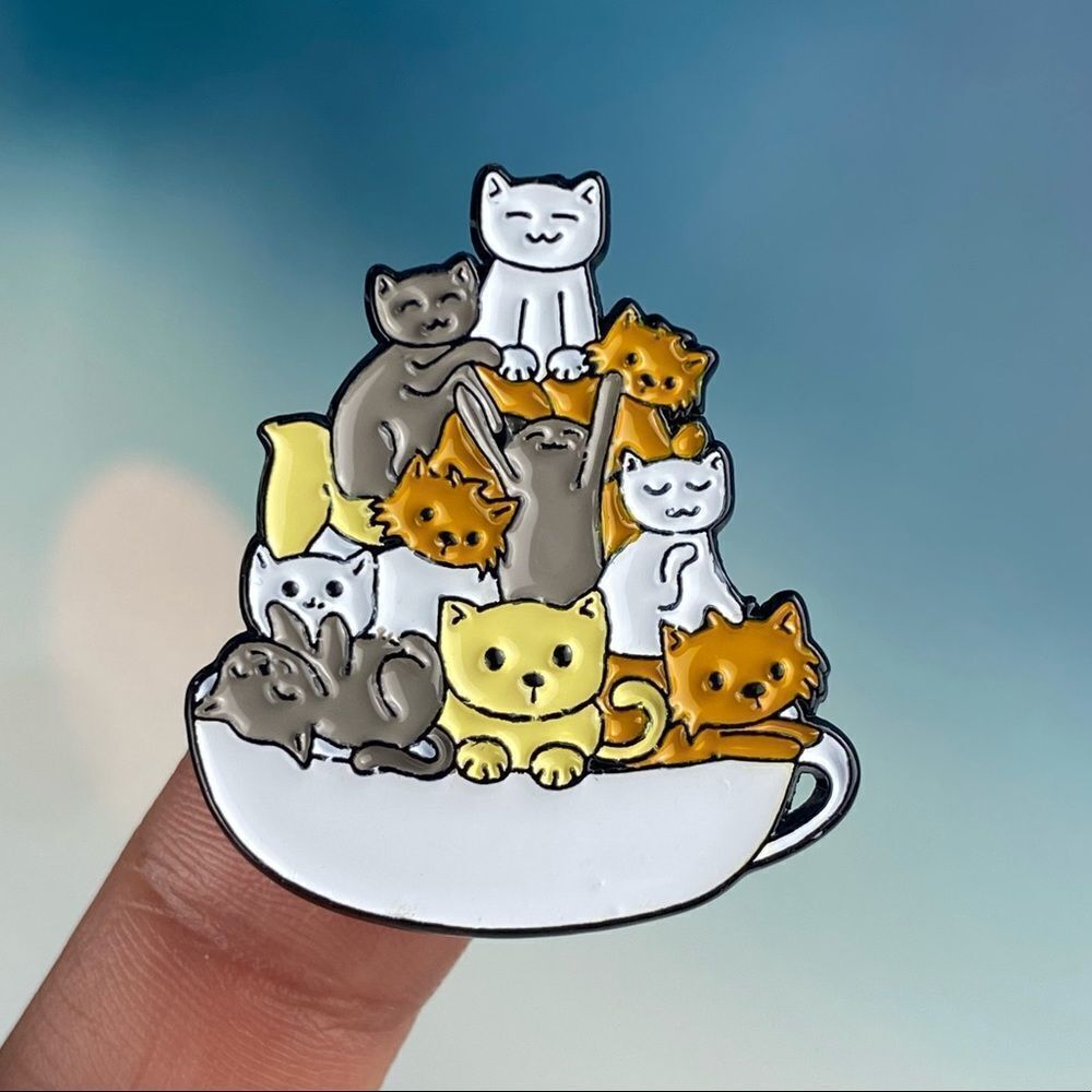 Cup O’ Kitties Enamel Pin/ Brooch Lapel